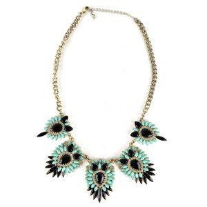 Chunky Mint Green Jeweled Cabochon Floral Statement Necklace